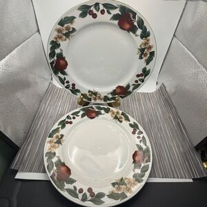 Set of 2 Citation Cades Cove Collection Dinner Plates 10.5 Apple Floral Ceramic